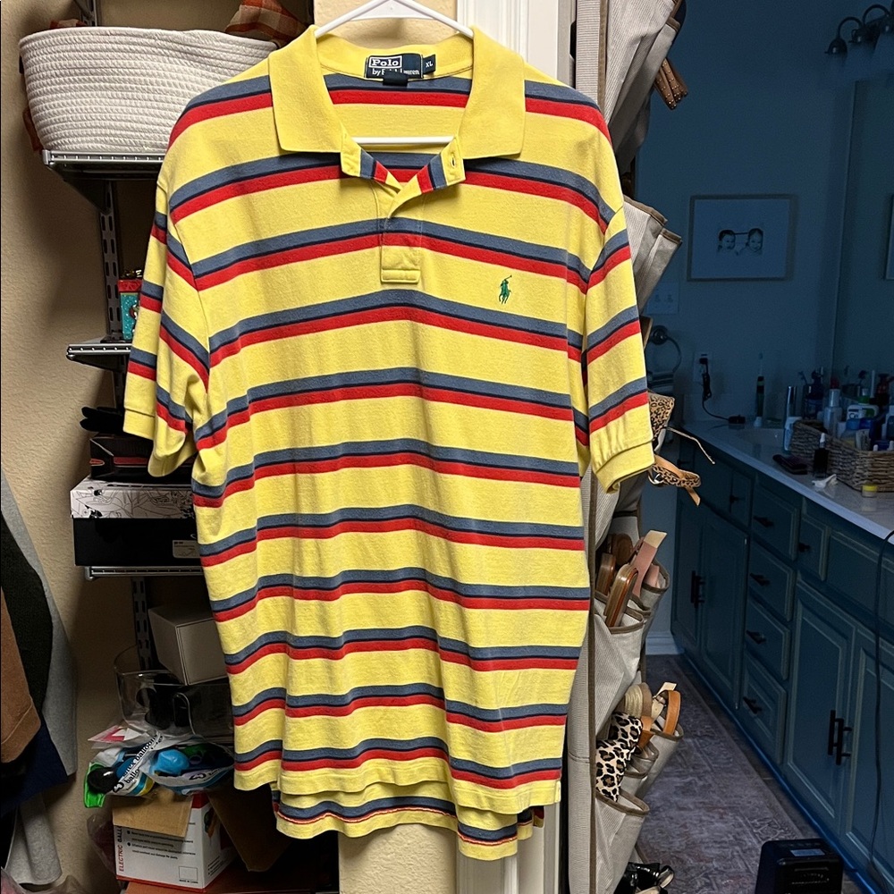 Polo by Ralph Lauren Men's Yellow and Blue Striped Polo Shirt